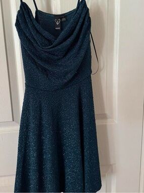 Windsor Teal Sparkle Cowl Neck Dress